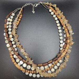 Silpada Sterling Silver Multi-Strand Necklace: Mother of Pearl, Quartz, Coconut